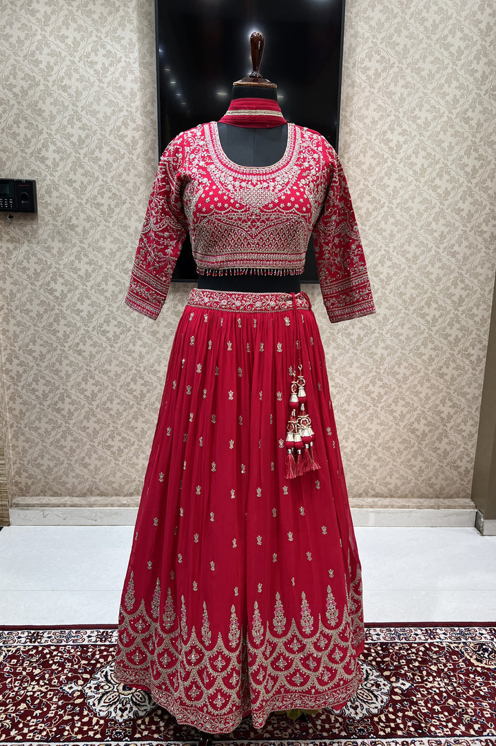 Rani Pink Zari Thread and Stone work Crop Top Lehenga