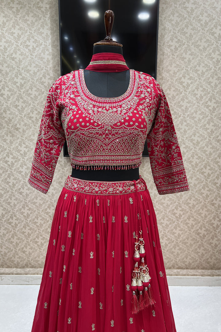 Rani Pink Zari Thread and Stone work Crop Top Lehenga