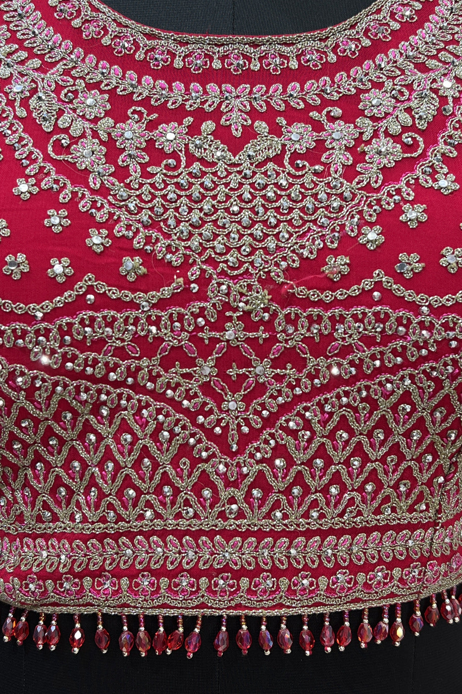 Rani Pink Zari Thread and Stone work Crop Top Lehenga