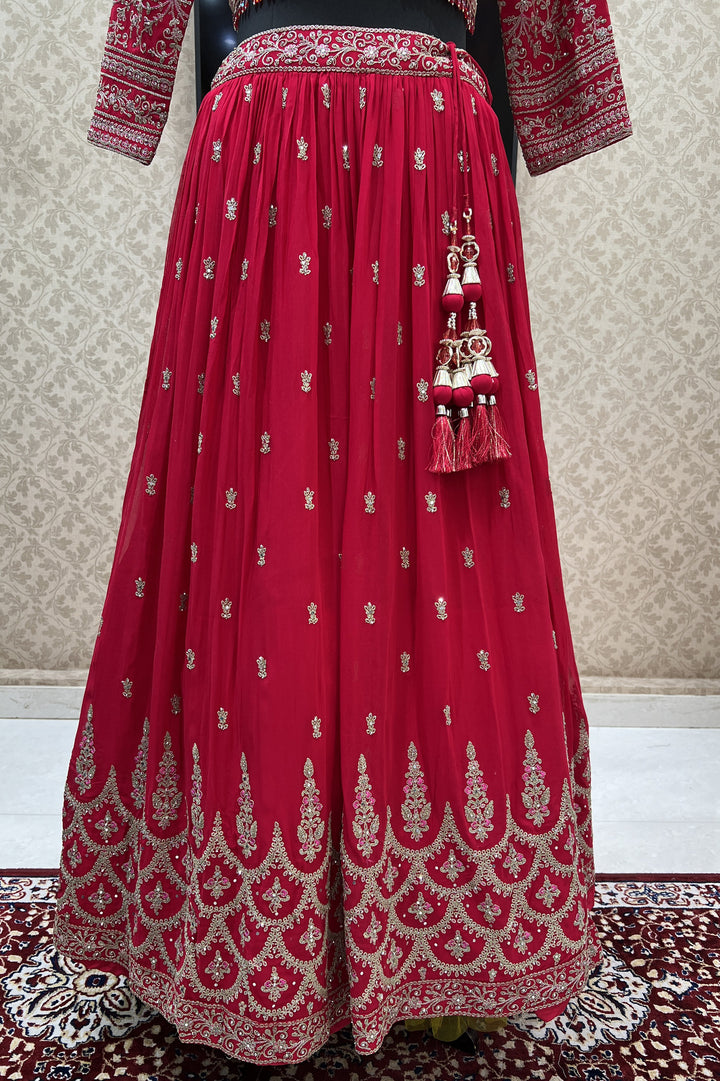 Rani Pink Zari Thread and Stone work Crop Top Lehenga