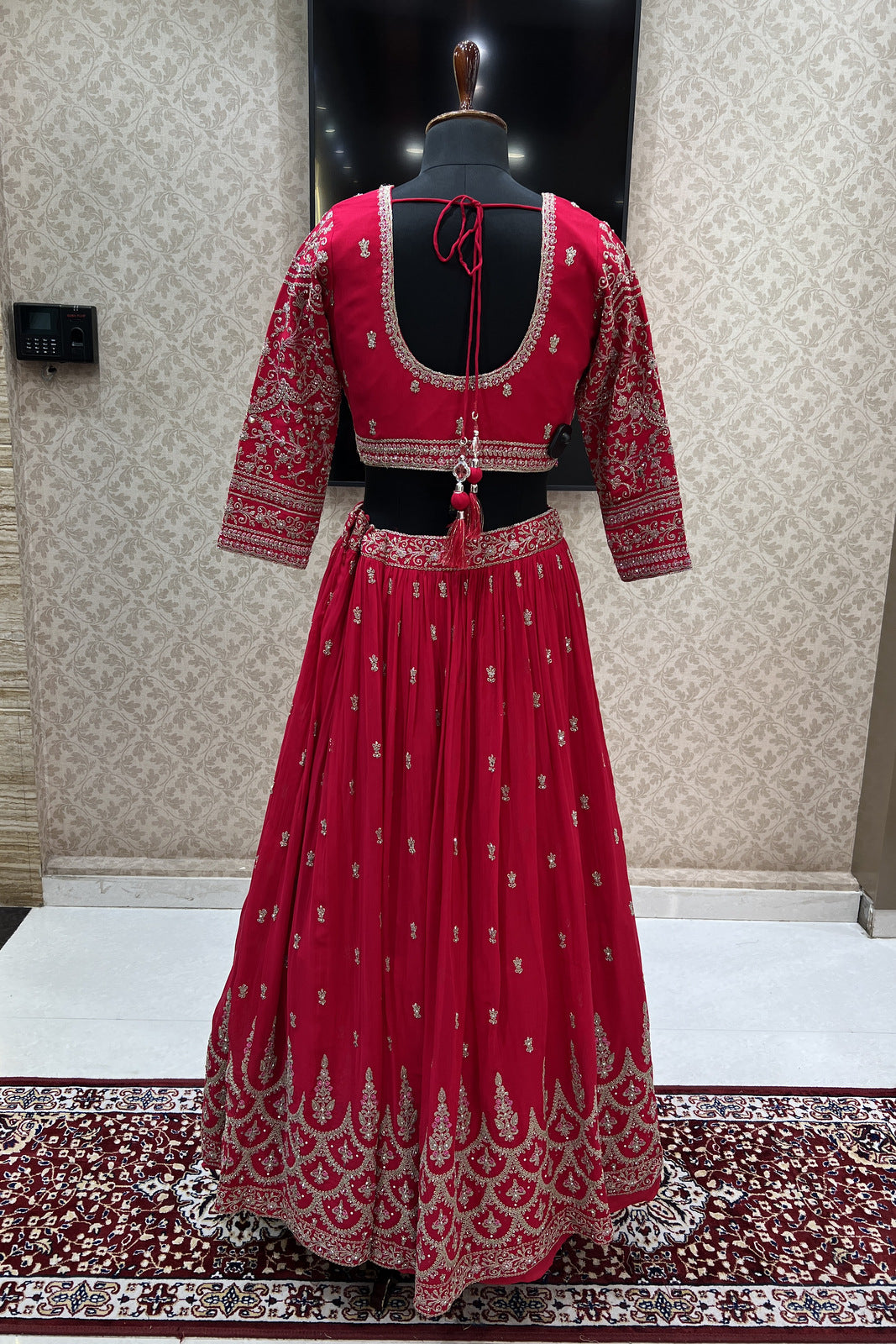 Rani Pink Zari Thread and Stone work Crop Top Lehenga