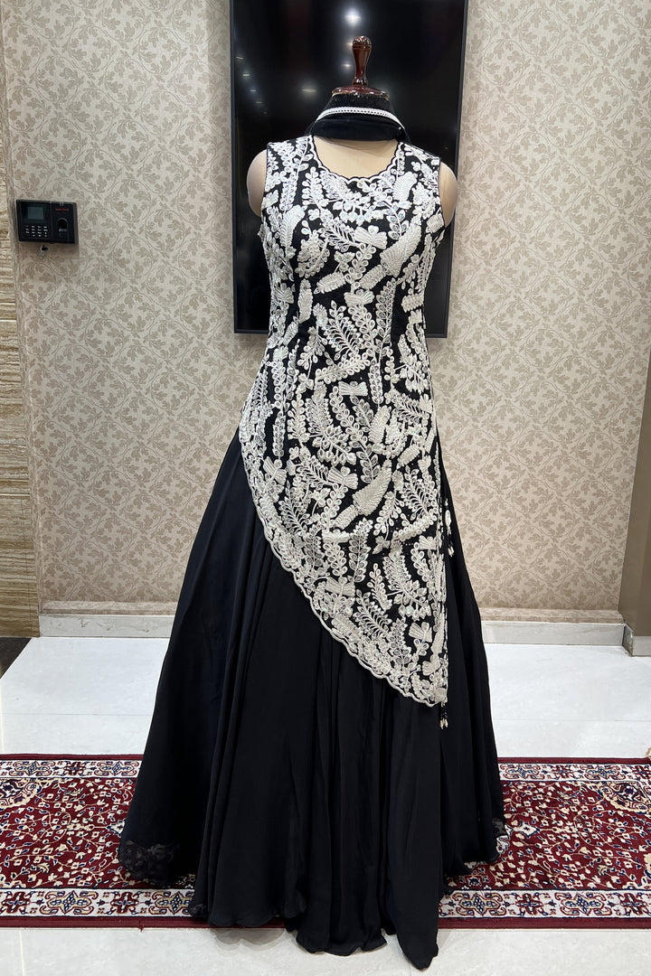 Black Embroidery and Sequins work Top with Lehenga