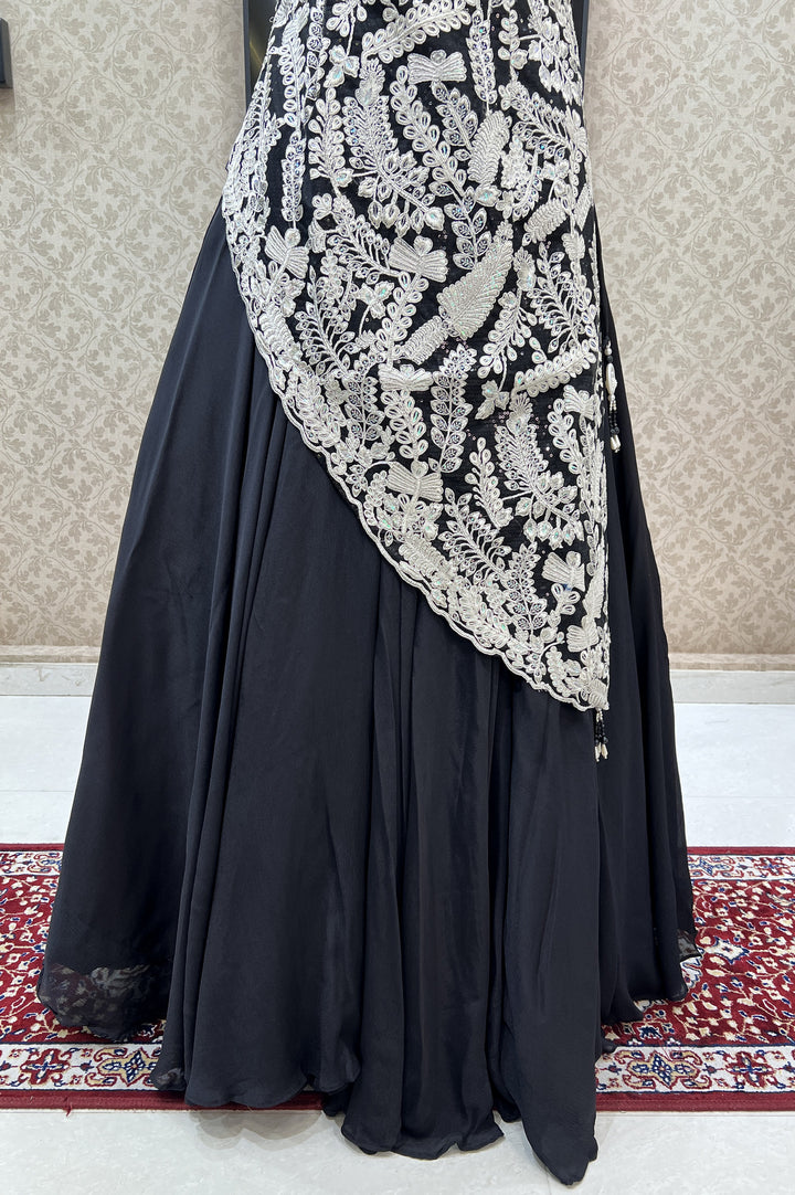 Black Embroidery and Sequins work Top with Lehenga