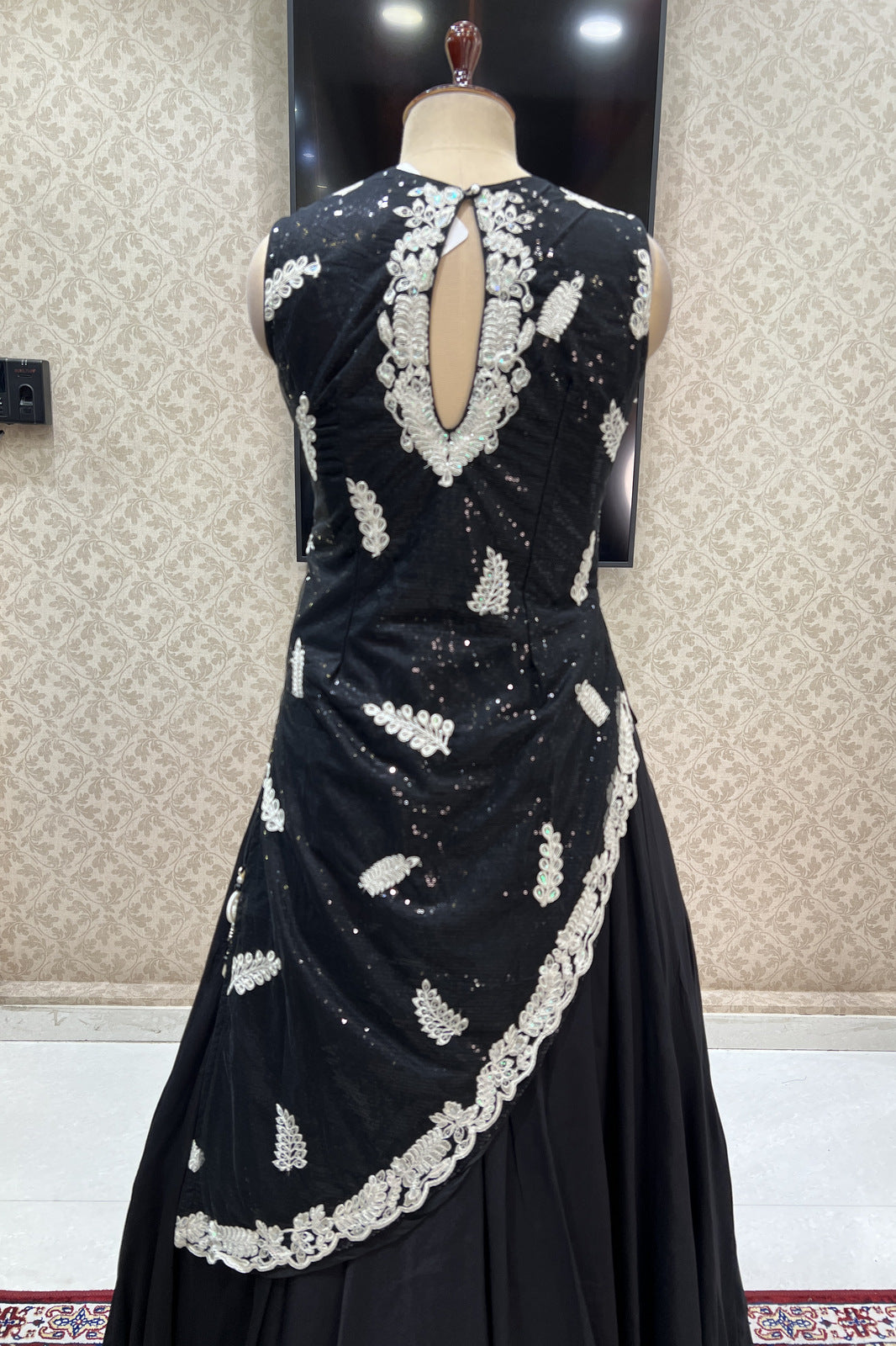 Black Embroidery and Sequins work Top with Lehenga