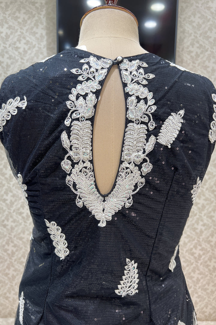 Black Embroidery and Sequins work Top with Lehenga