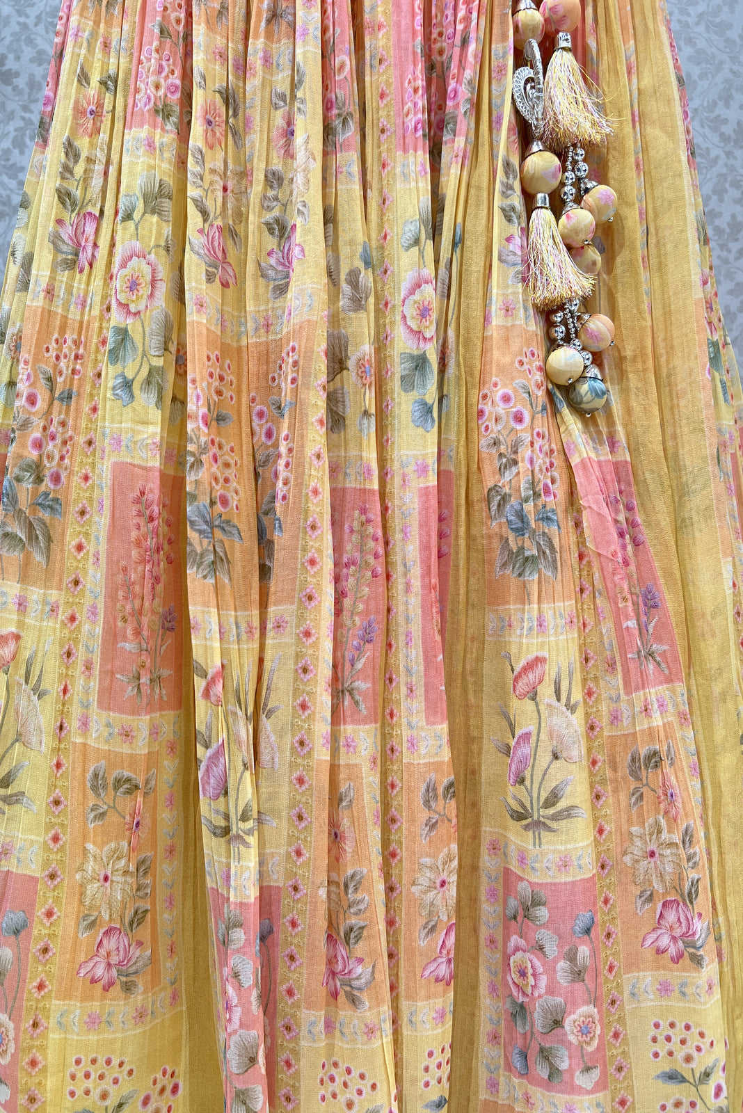 Yellow Multicolor Embroidery work with Digital Print Crop Top Lehenga