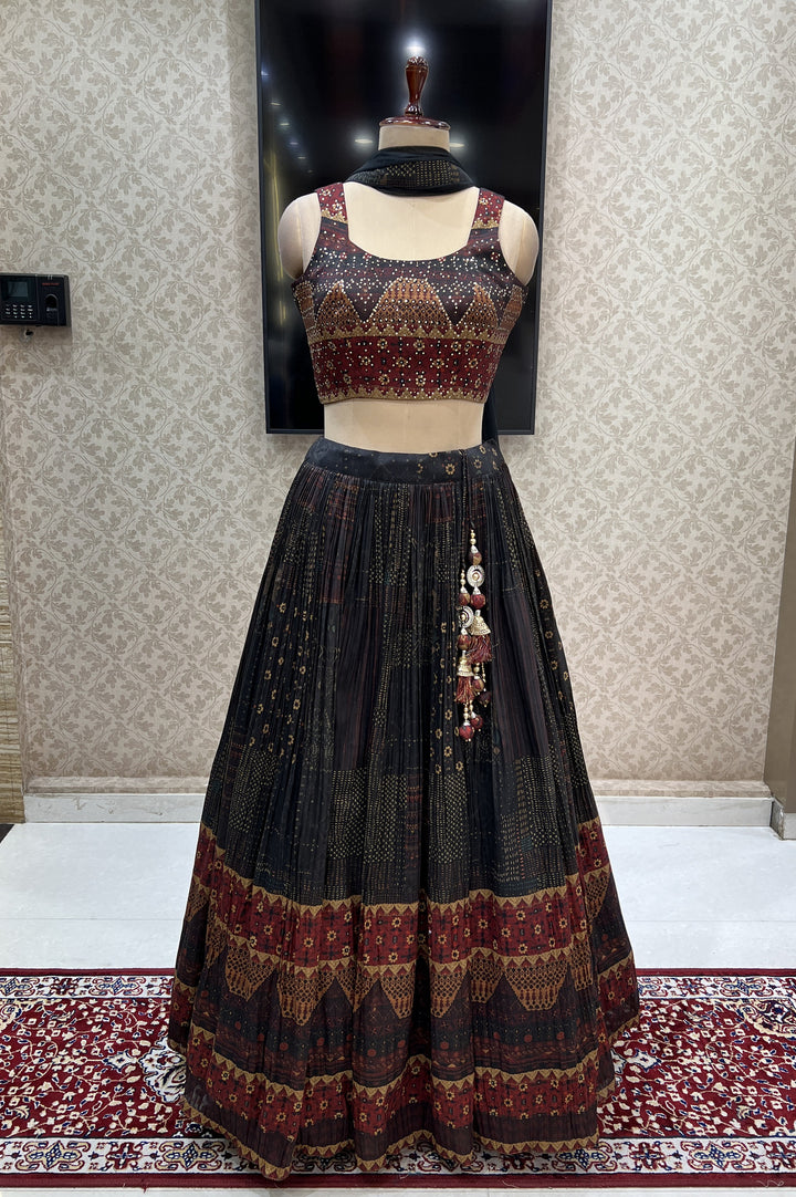 Multicolor Digital Print and Sequins work Crop Top Lehenga