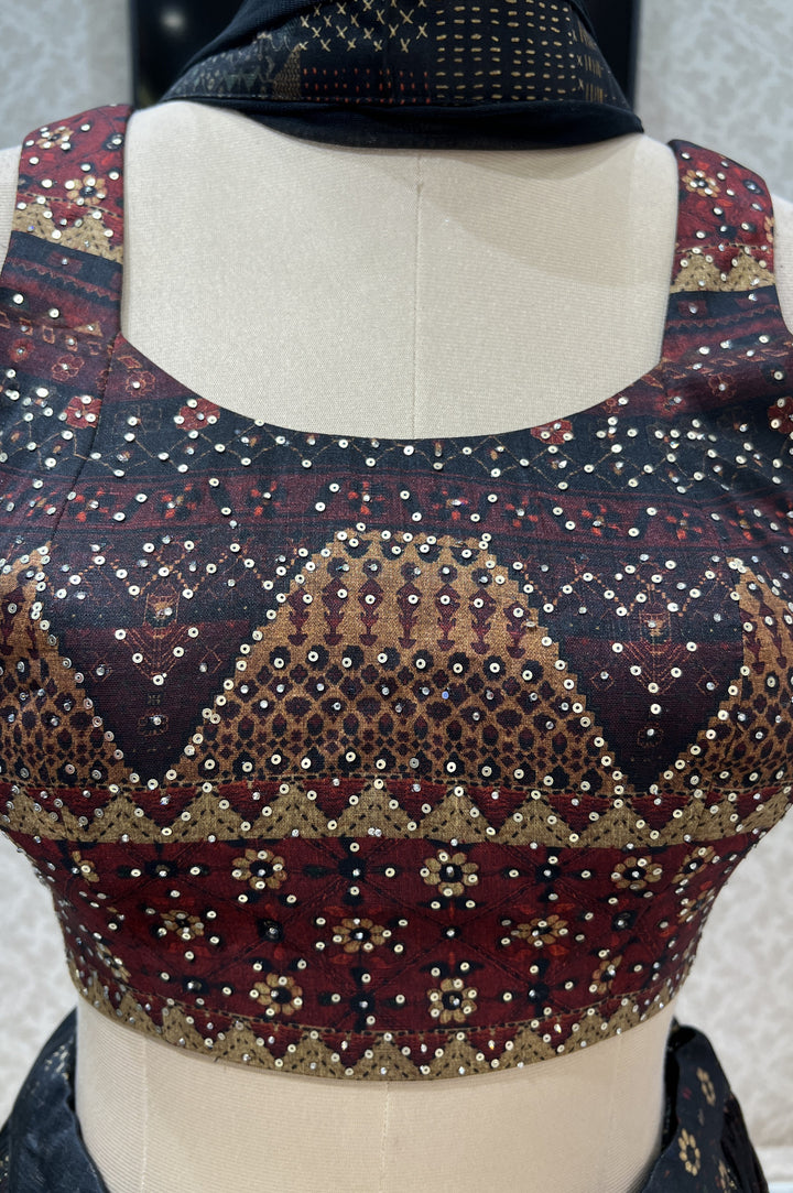 Multicolor Digital Print and Sequins work Crop Top Lehenga