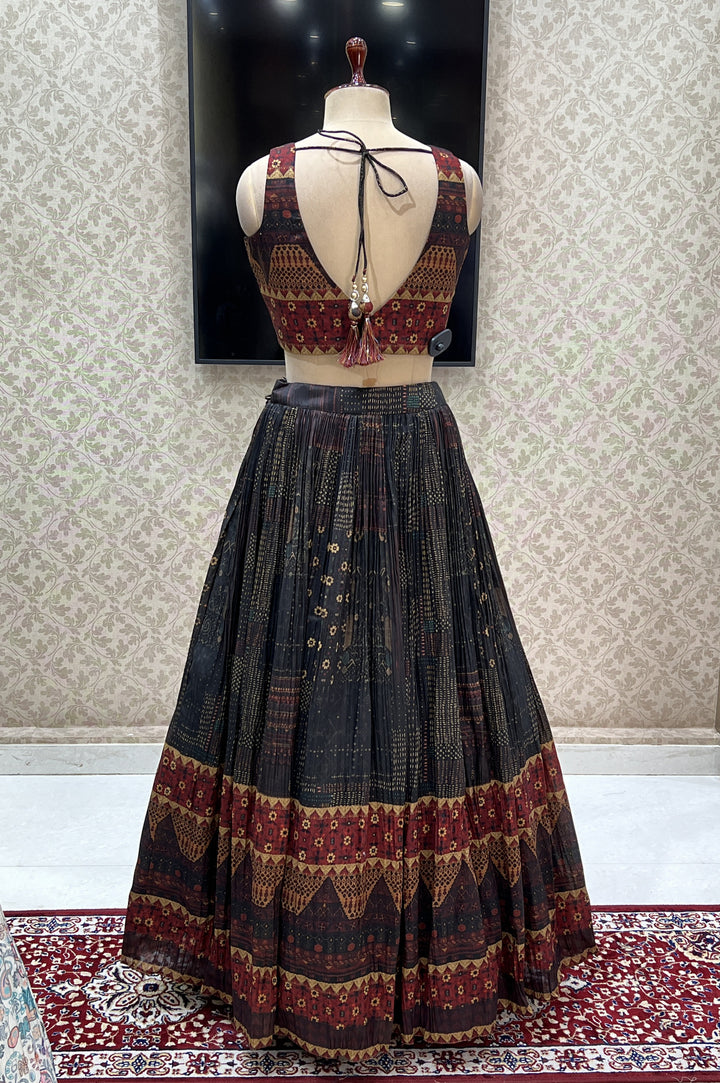 Multicolor Digital Print and Sequins work Crop Top Lehenga