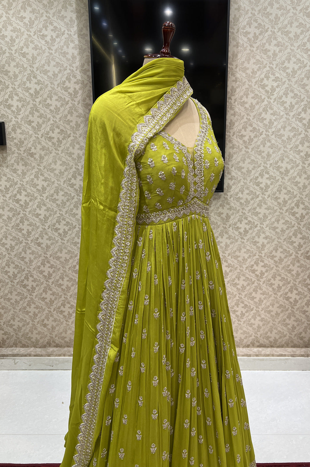 Liril Green Zari, Sequins, Stone and Thread work Floor Length Anarkali Suit