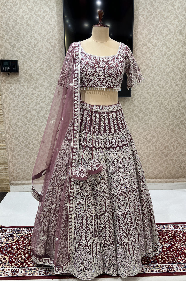 Onion Beads, Zari Thread and Stone work Crop Top Designer Bridal Lehenga