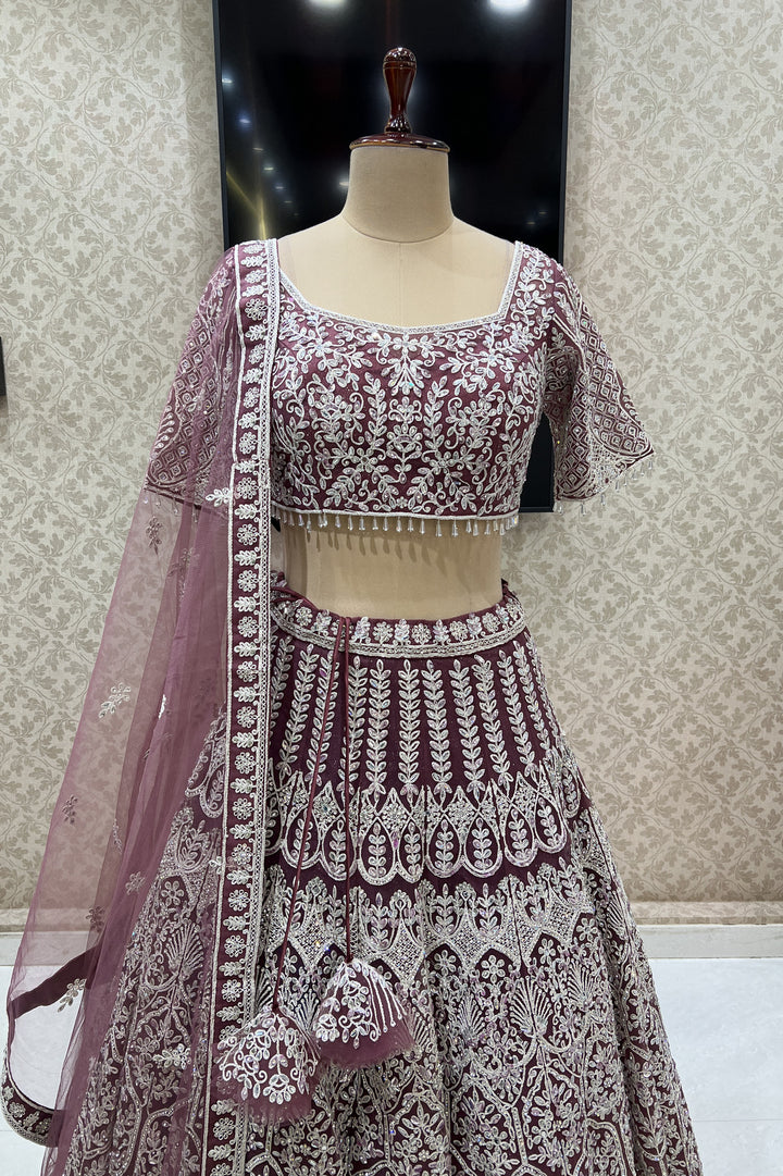 Onion Beads, Zari Thread and Stone work Crop Top Designer Bridal Lehenga