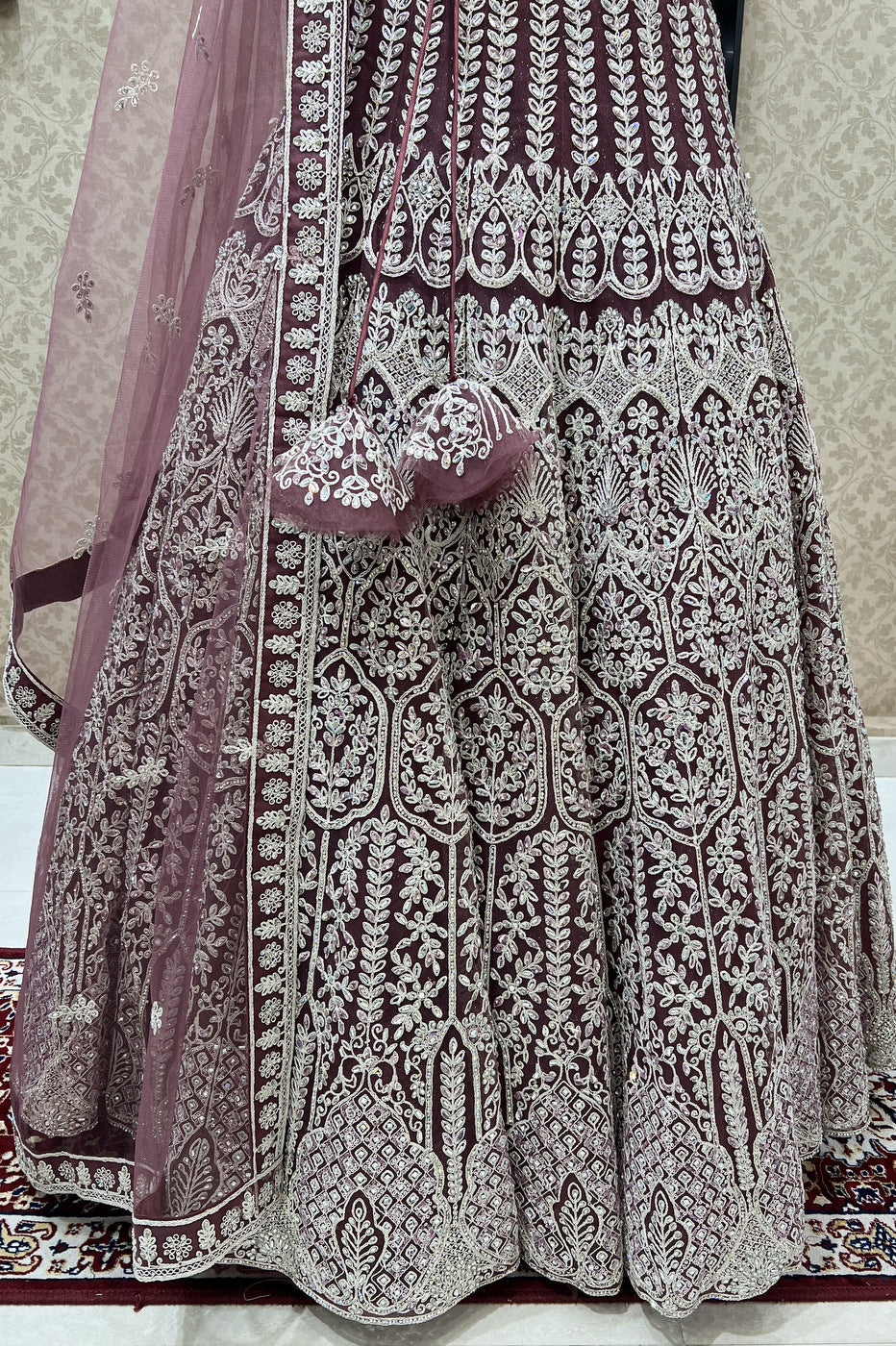 Onion Beads, Zari Thread and Stone work Crop Top Designer Bridal Lehenga