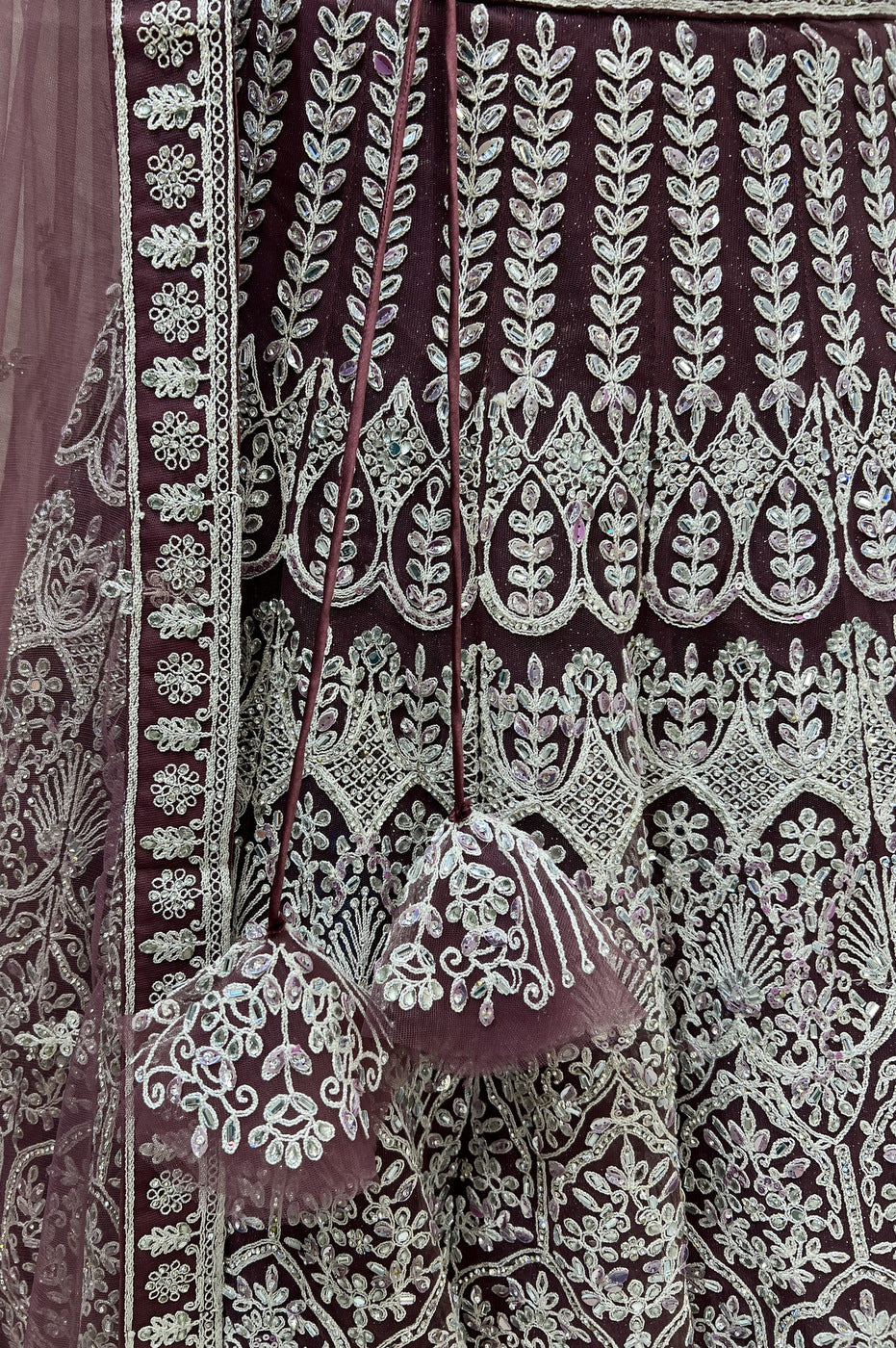 Onion Beads, Zari Thread and Stone work Crop Top Designer Bridal Lehenga