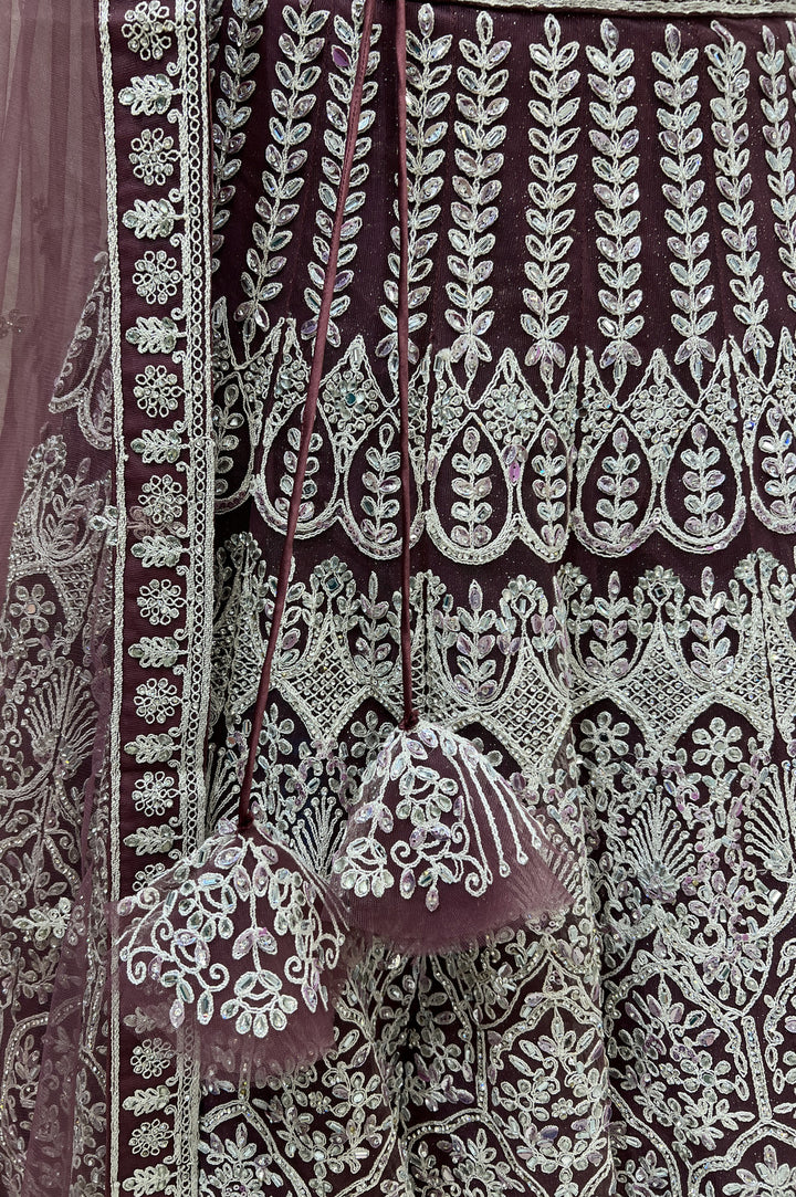 Onion Beads, Zari Thread and Stone work Crop Top Designer Bridal Lehenga