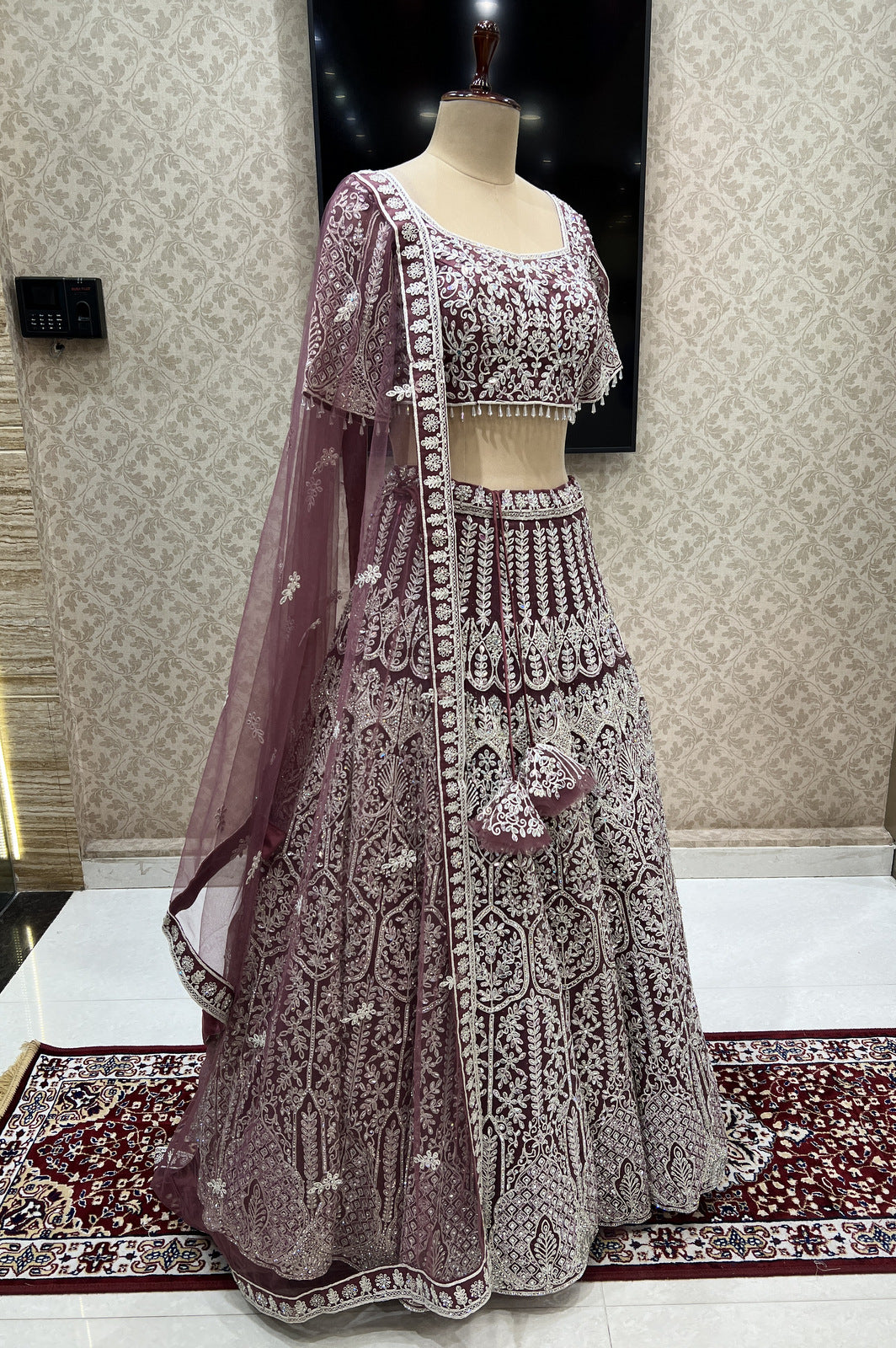 Onion Beads, Zari Thread and Stone work Crop Top Designer Bridal Lehenga