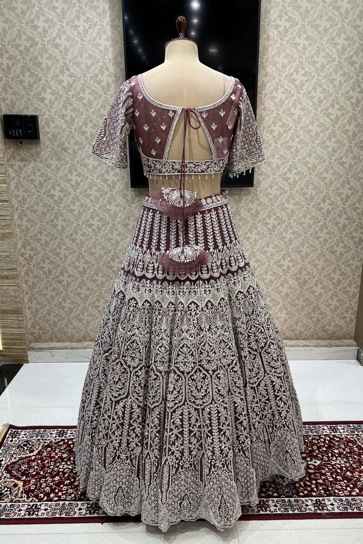 Onion Beads, Zari Thread and Stone work Crop Top Designer Bridal Lehenga