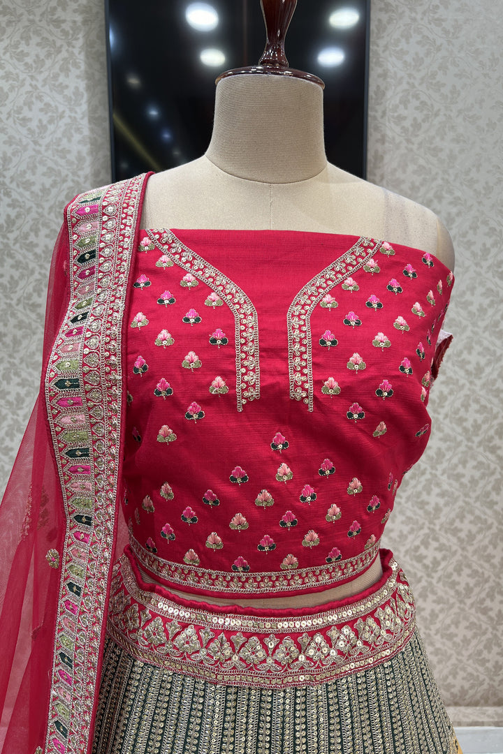 Red with Multicolor Embroidery, Sequins and Zari work Semi Stitched Designer Bridal Lehenga