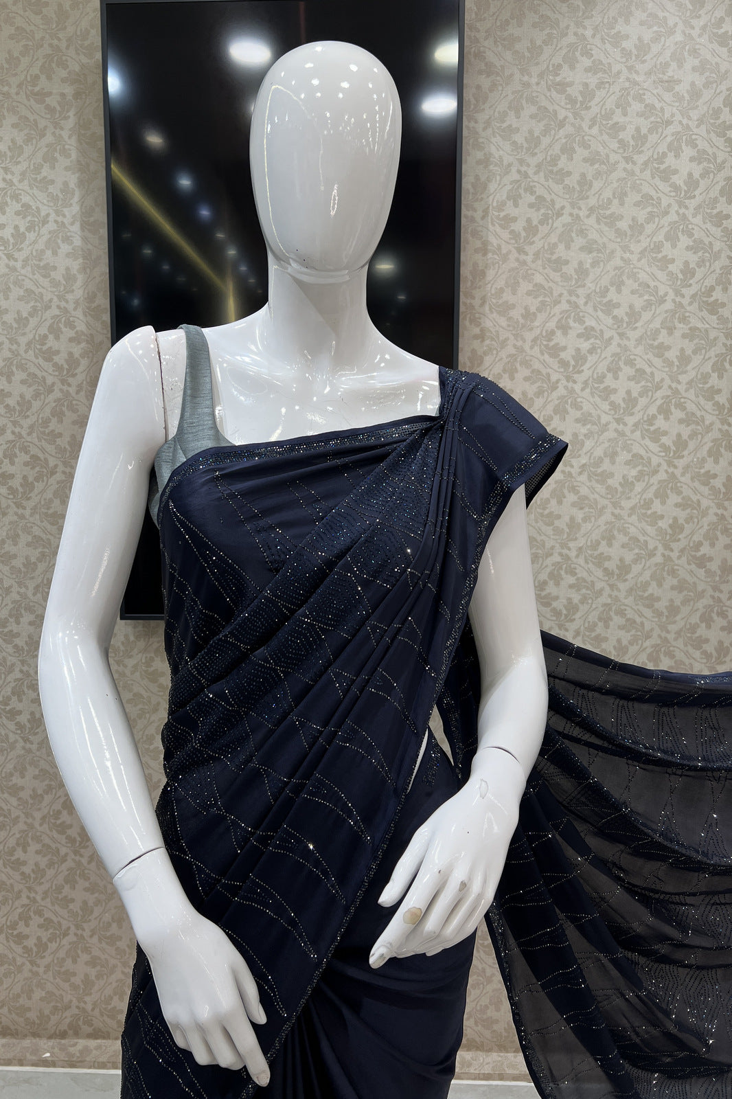 Navy Blue Stone work Saree