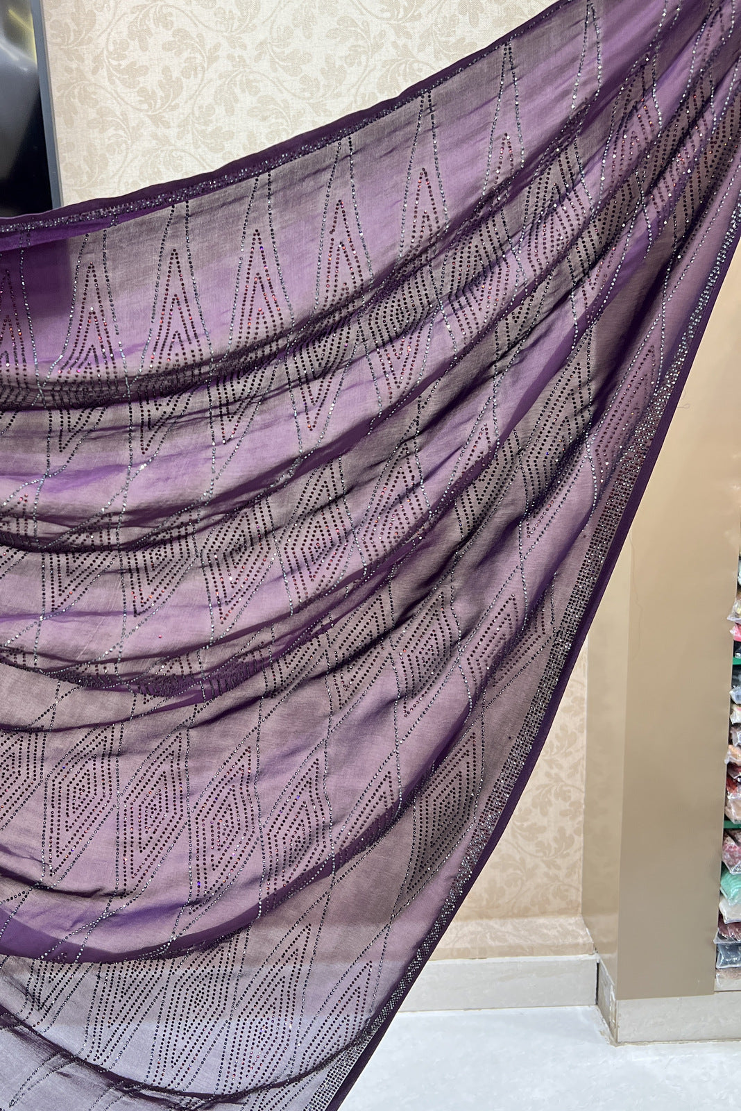 Wine Stone work Saree