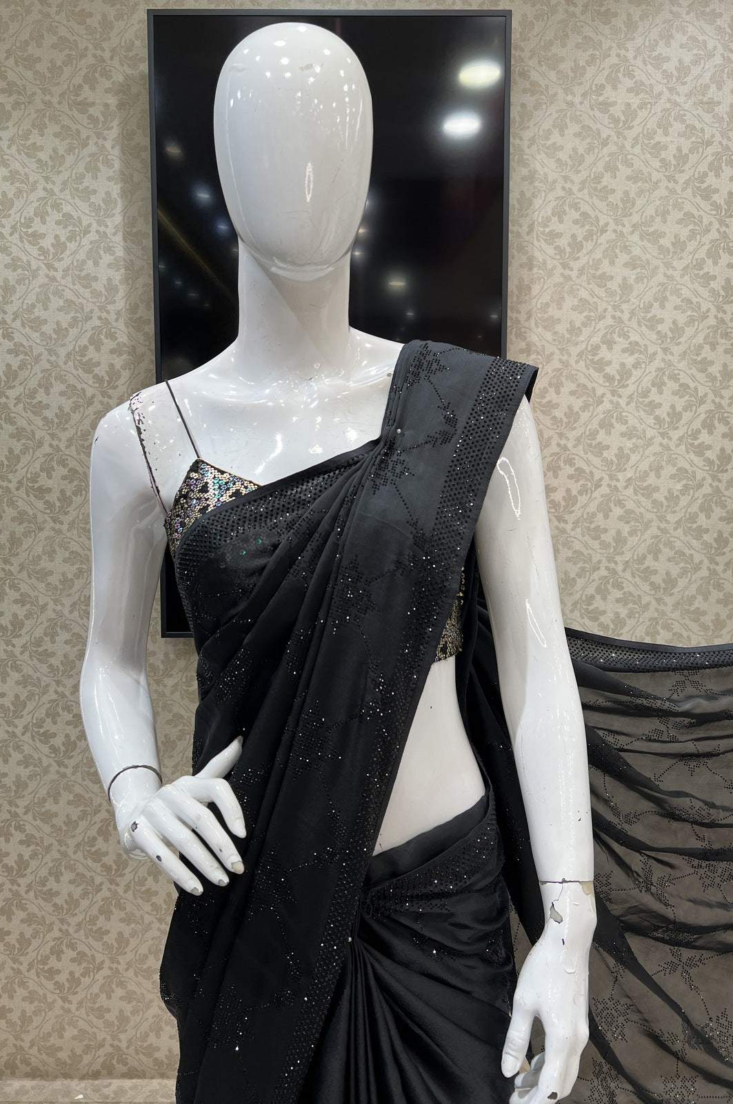 Black Stone work Saree