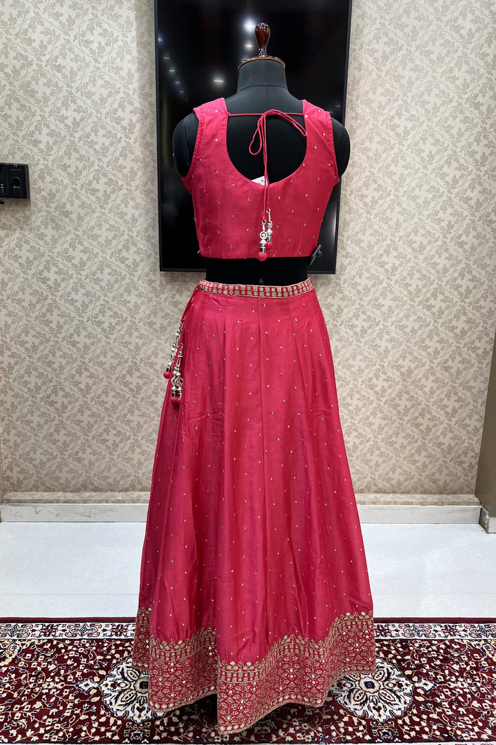 Tomato Red Zari and Sequins work Crop Top Lehenga