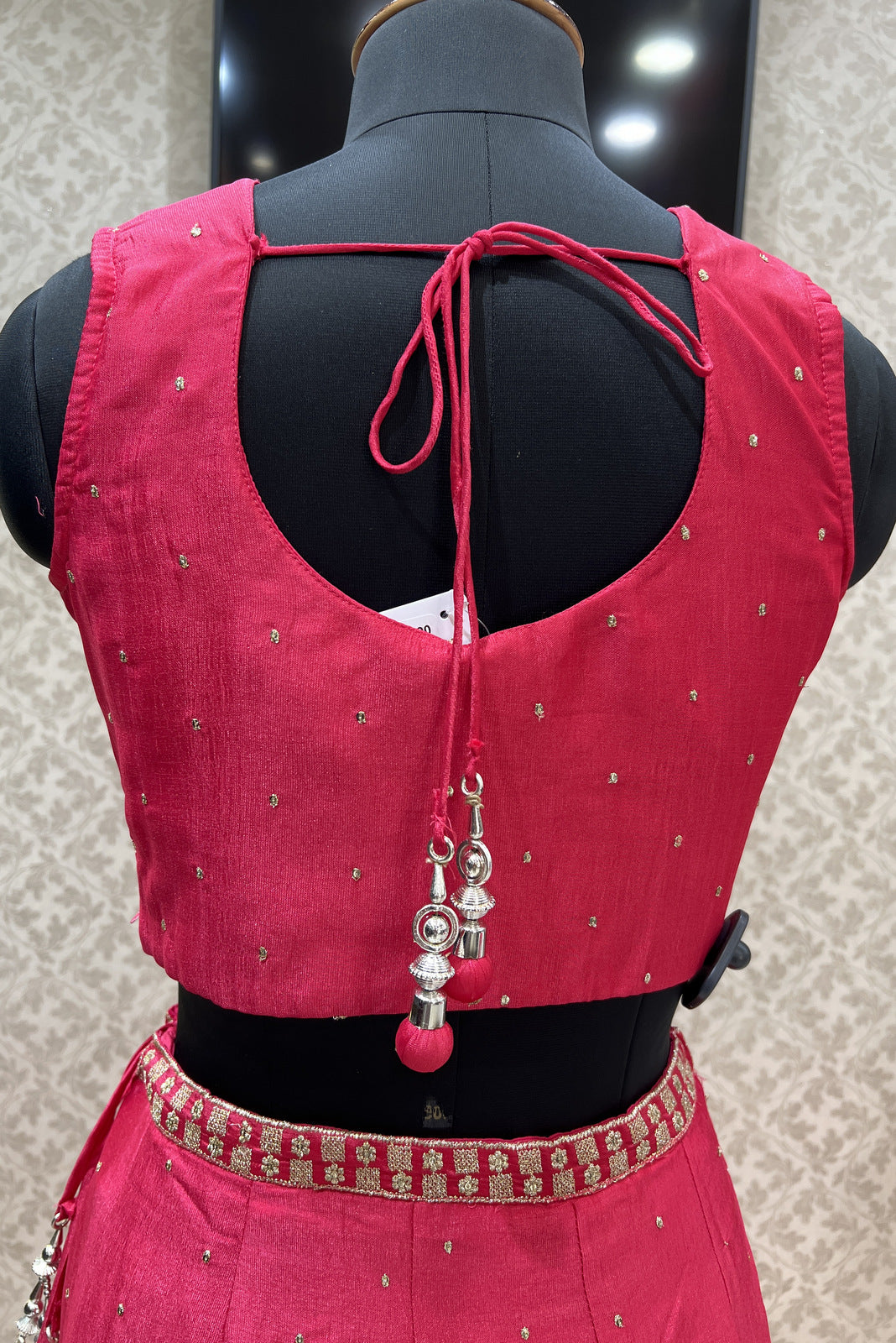 Tomato Red Zari and Sequins work Crop Top Lehenga