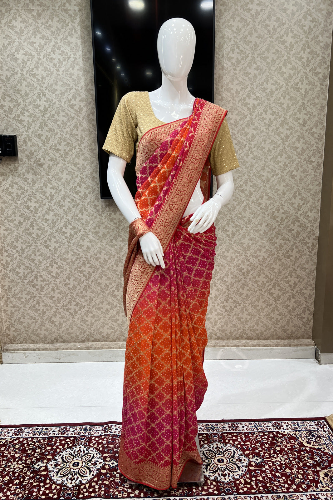 Multicolor Banaras work with Bandini Print Saree