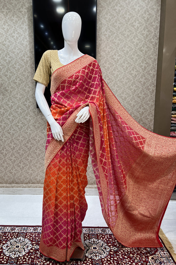 Multicolor Banaras work with Bandini Print Saree