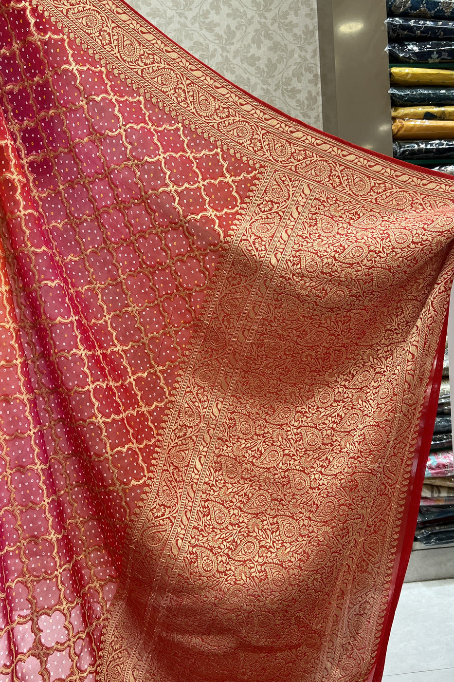 Multicolor Banaras work with Bandini Print Saree