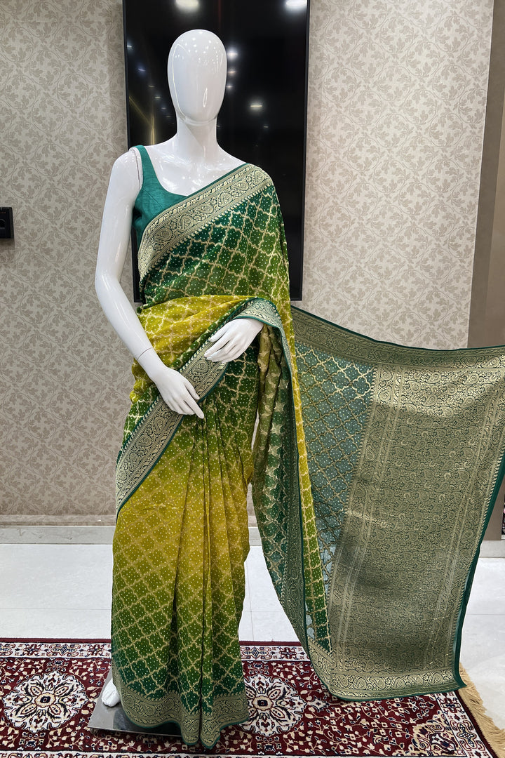 Multicolor Banaras work with Bandini Print Saree