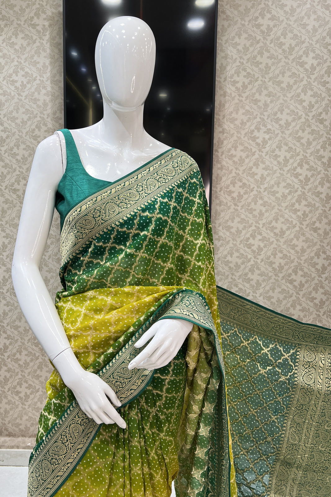 Multicolor Banaras work with Bandini Print Saree