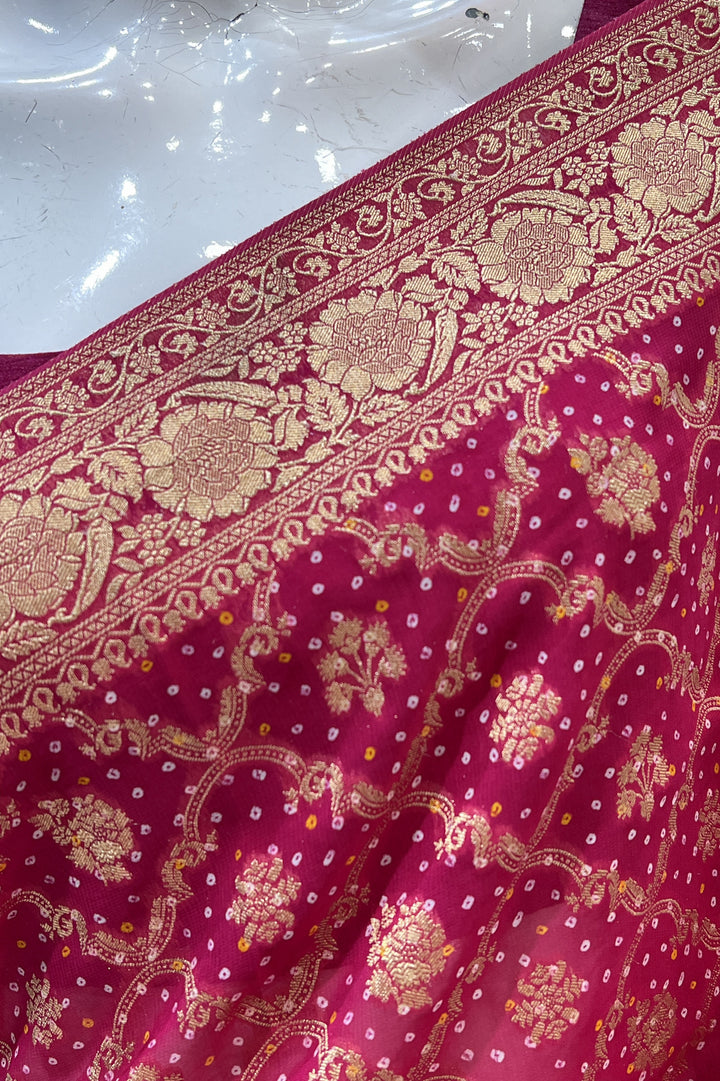 Pink Banaras work with Bandini Print Saree