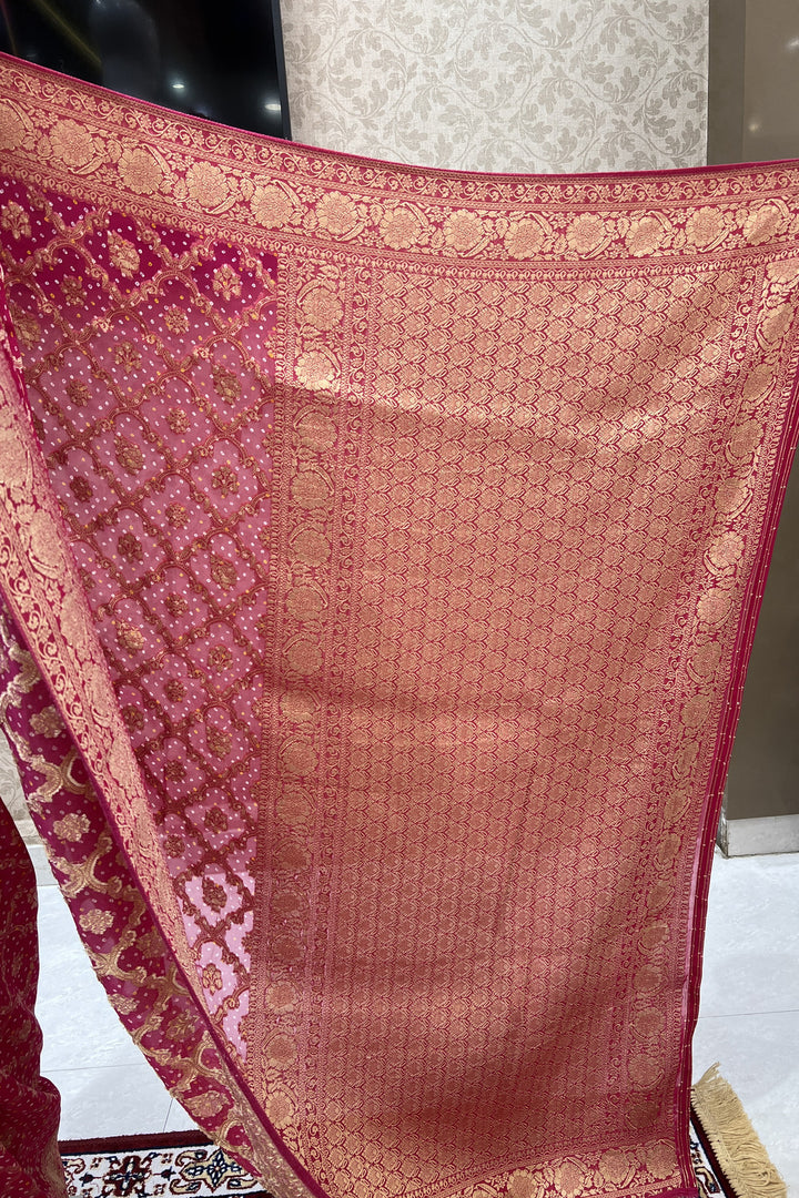 Pink Banaras work with Bandini Print Saree