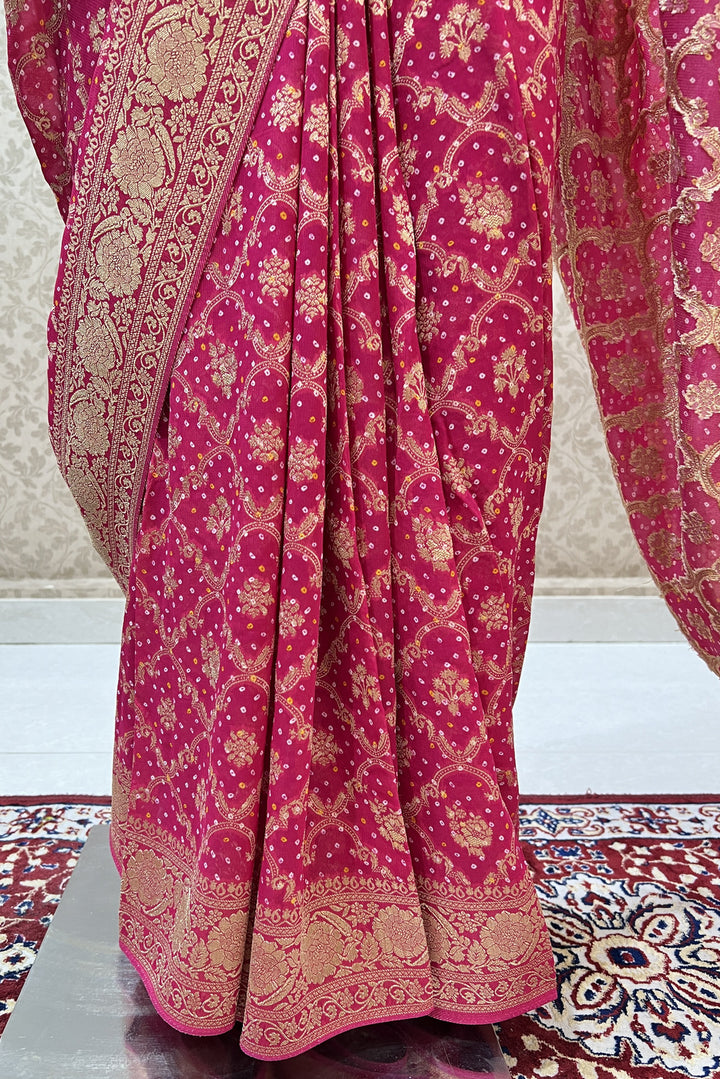 Pink Banaras work with Bandini Print Saree