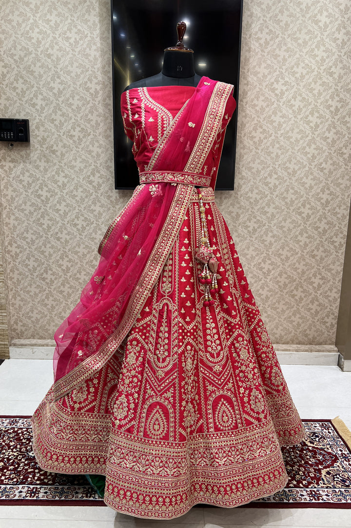 Rani Pink Sequins, Stone and Zari Thread work Semi Stitched Designer Bridal Lehenga