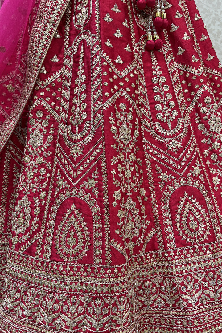 Rani Pink Sequins, Stone and Zari Thread work Semi Stitched Designer Bridal Lehenga