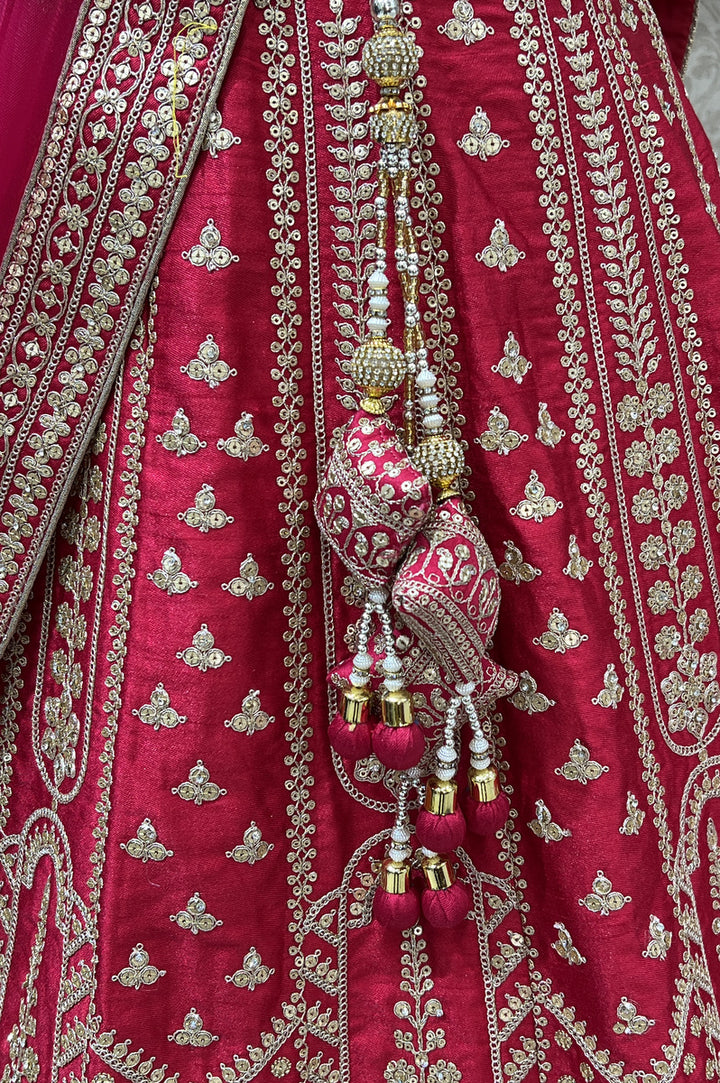 Rani Pink Sequins, Stone and Zari Thread work Semi Stitched Designer Bridal Lehenga