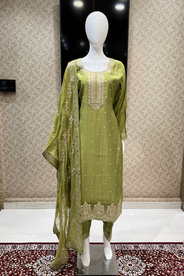 Parrot Green Sequins and Zari work Straight Cut Salwar Suit