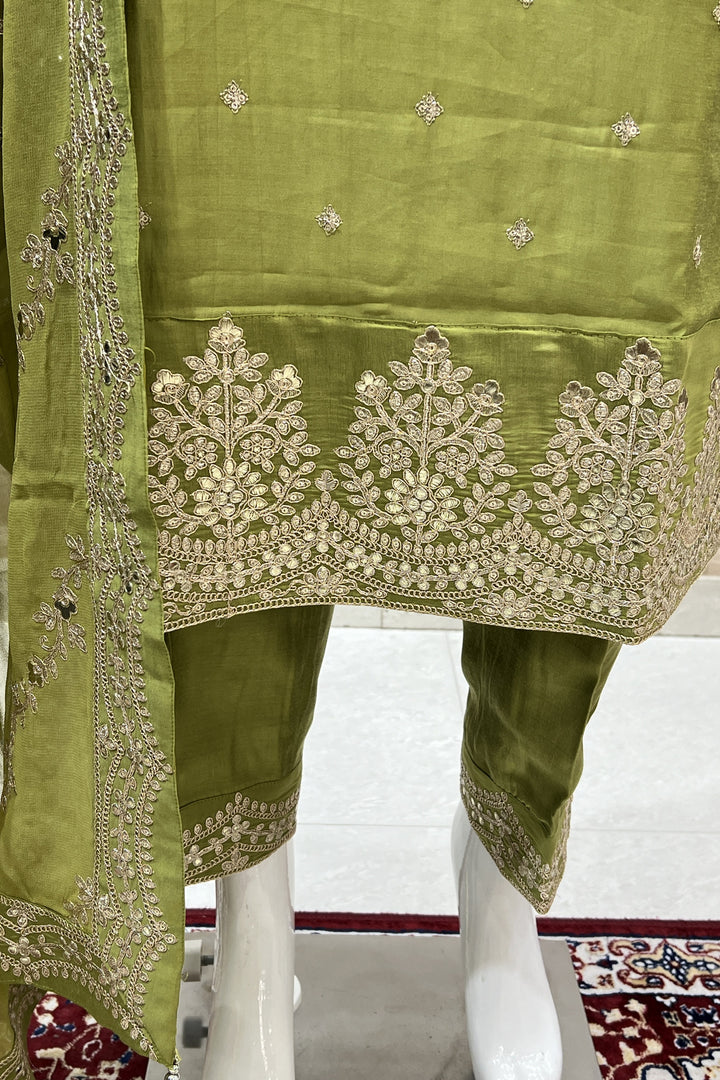 Parrot Green Sequins and Zari work Straight Cut Salwar Suit