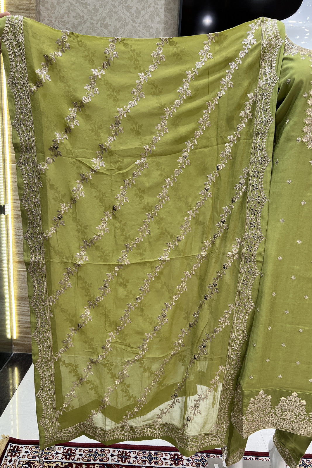 Parrot Green Sequins and Zari work Straight Cut Salwar Suit