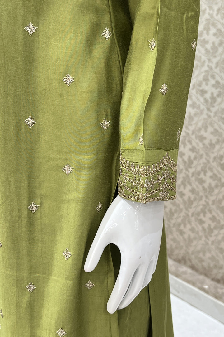 Parrot Green Sequins and Zari work Straight Cut Salwar Suit