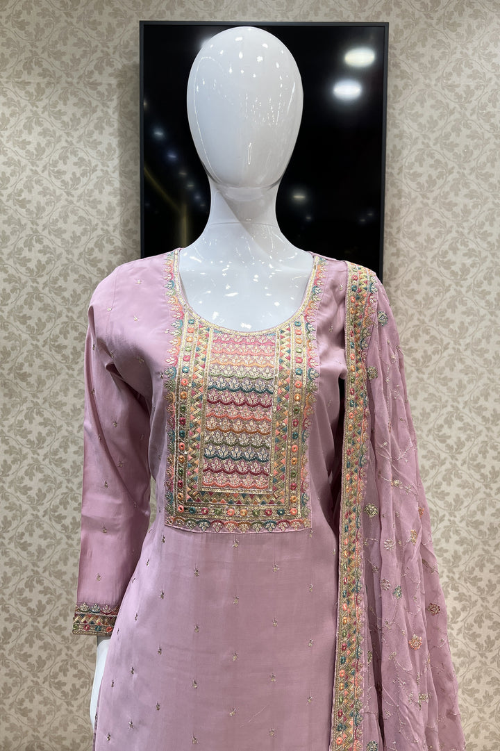 Light Pink Multicolor Thread, Sequins and Zari work Straight Cut Salwar Suit