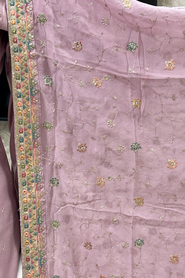 Light Pink Multicolor Thread, Sequins and Zari work Straight Cut Salwar Suit