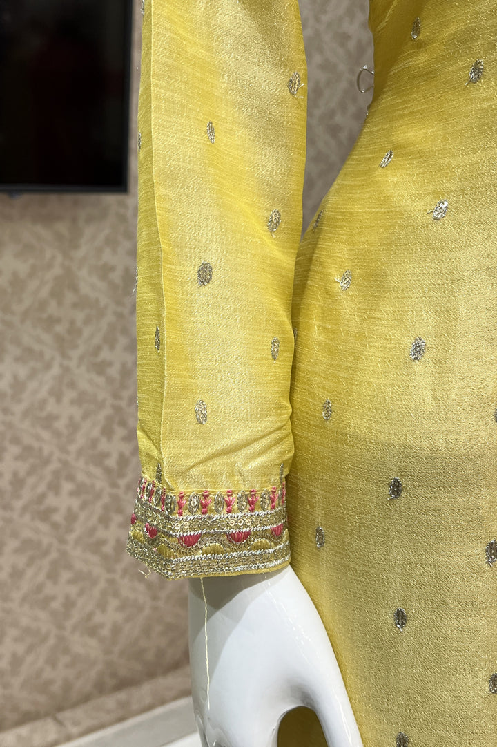 Yellow Thread, Zari and Sequins work Straight Cut Salwar Suit