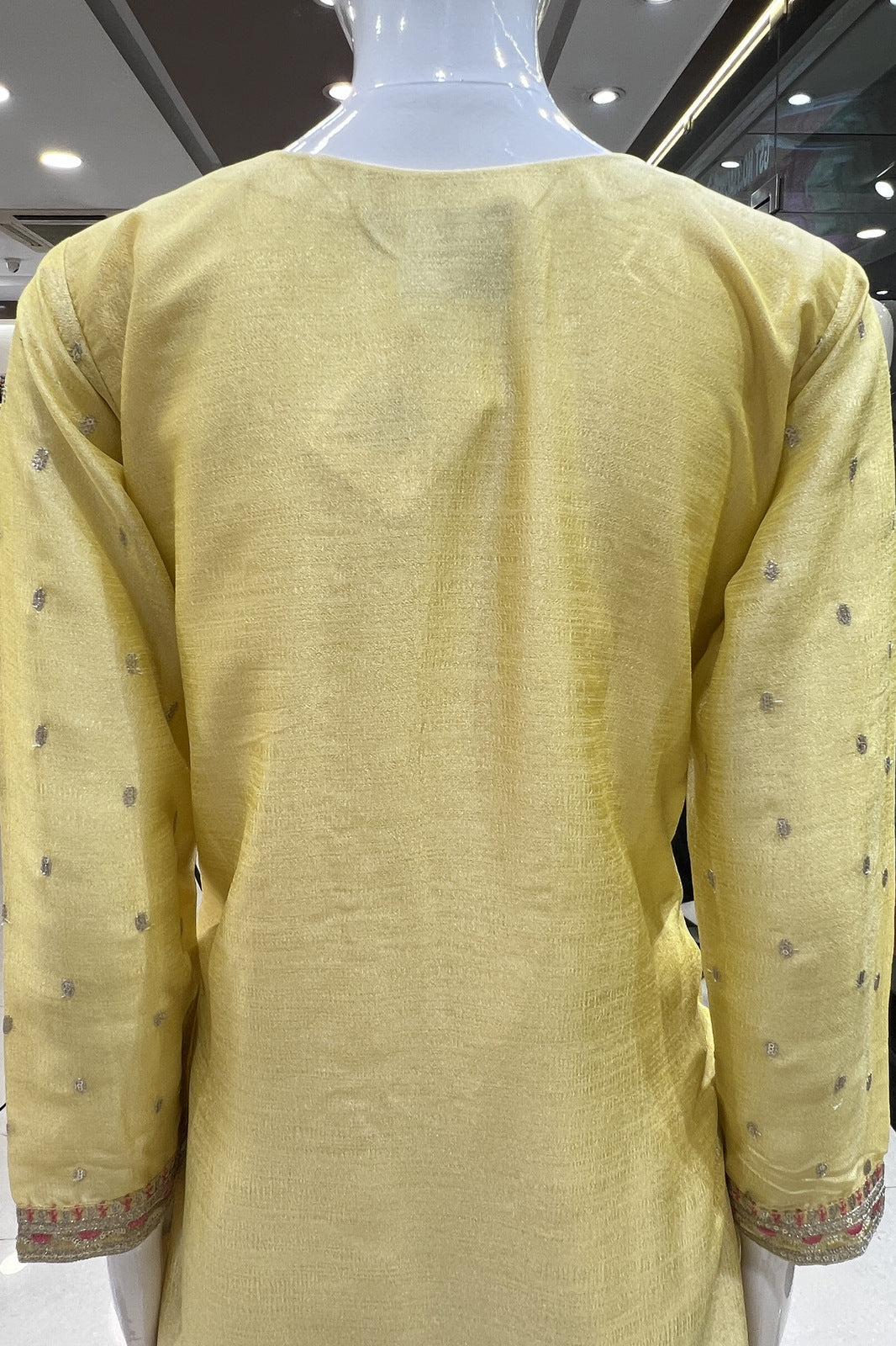 Yellow Thread, Zari and Sequins work Straight Cut Salwar Suit