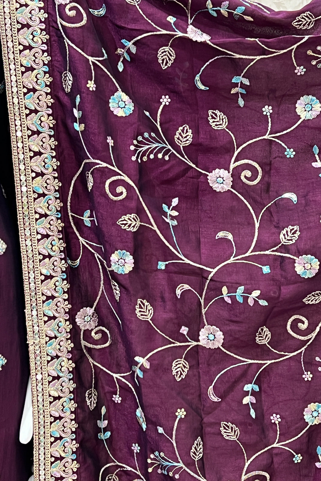 Wine Multicolor Thread, Sequins and Zari work Straight Cut Salwar Suit