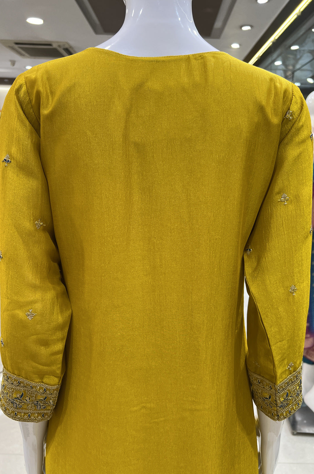 Yellow Thread, Zari and Sequins work Straight Cut Salwar Suit