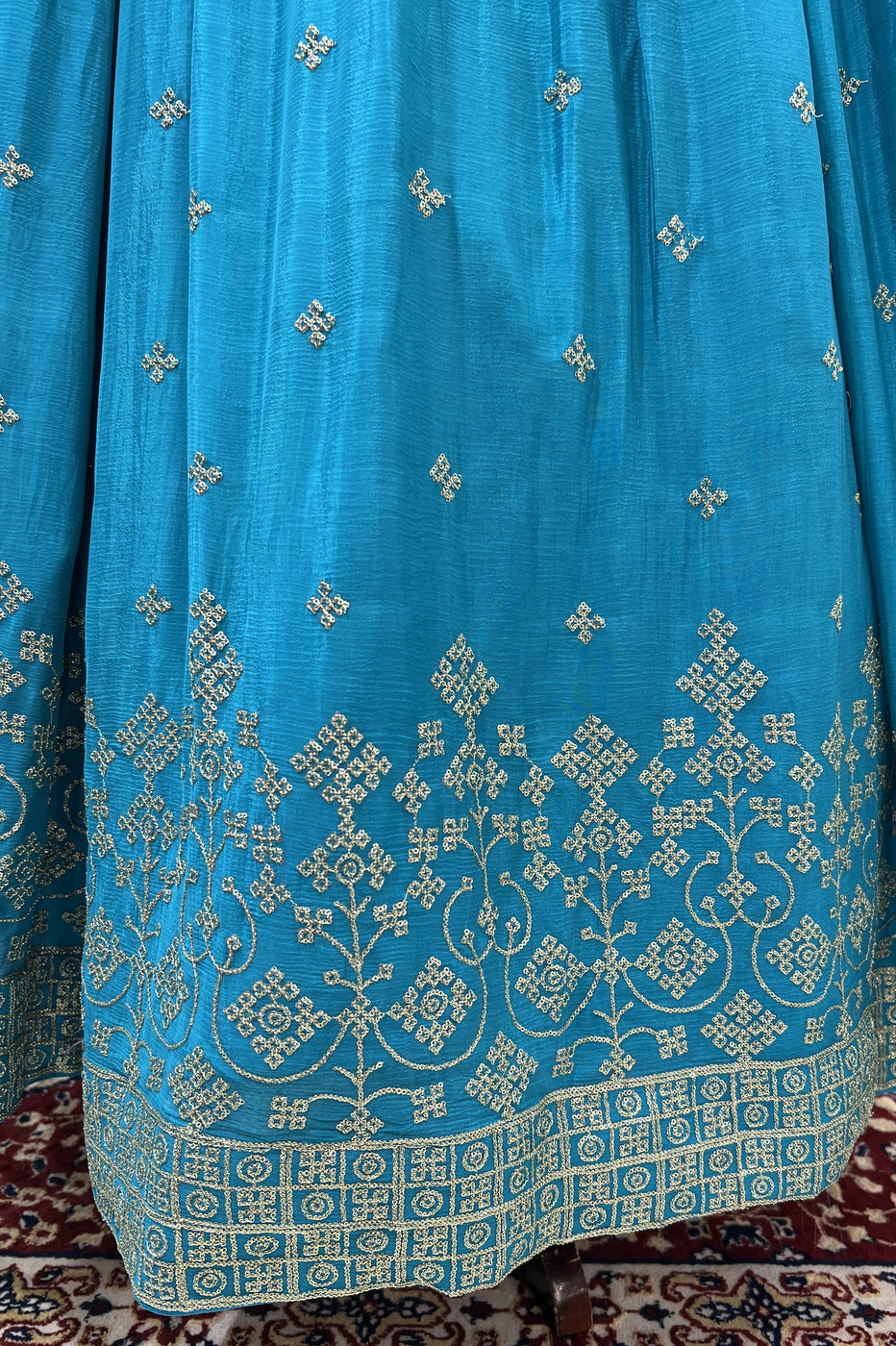 Rama Blue Banaras, Stone, Sequins, Mirror, Zari and Zardozi work Peplum Style Lehenga