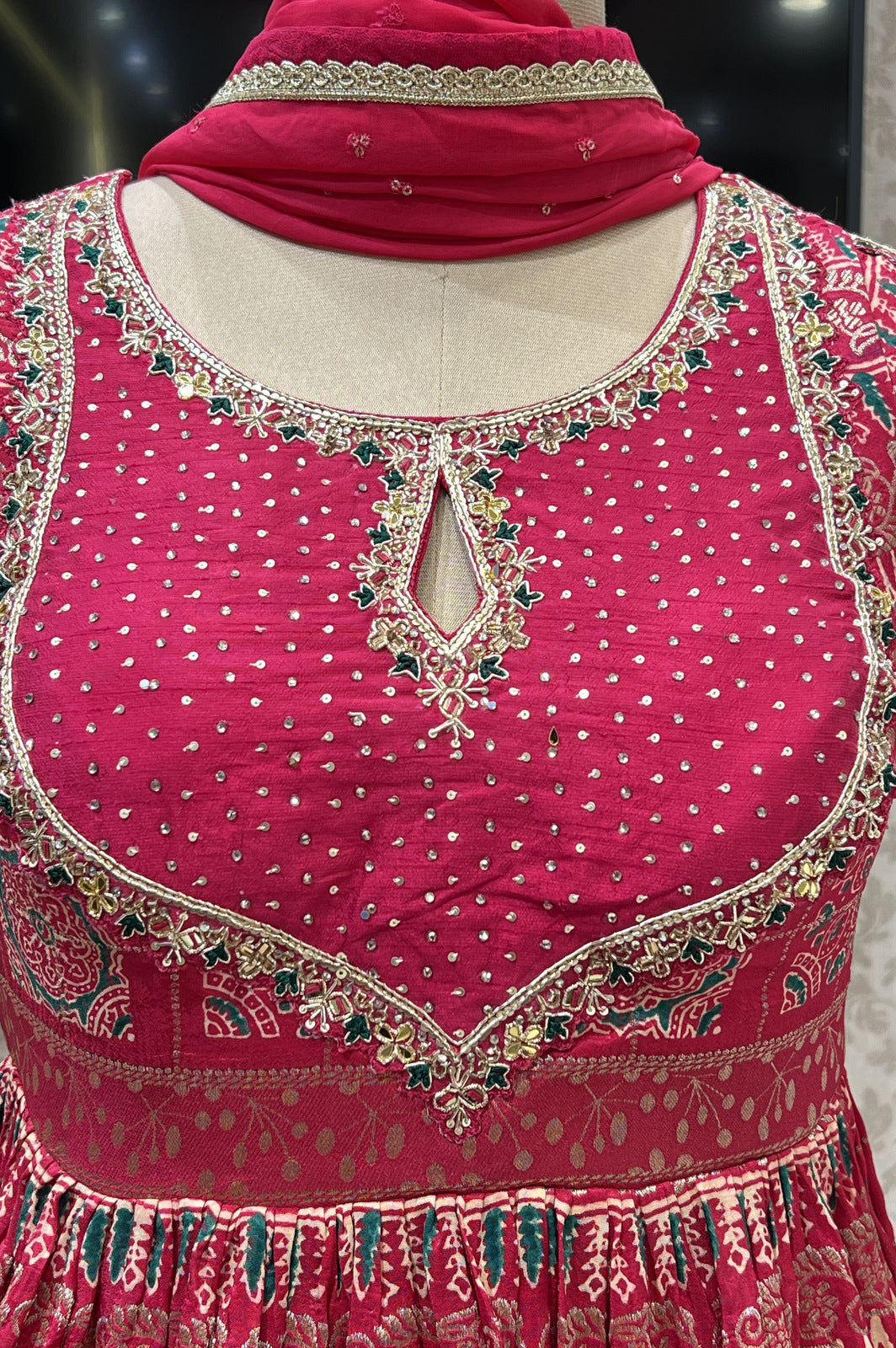 Tomato Red Banaras, Stone, Sequins and Zardozi work Peplum Style Lehenga